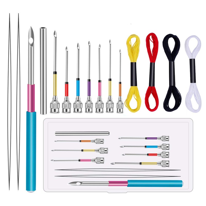8 Pcs Embroidery Stitching Kit Punch Needles Cross Stitch Tools with 4 Colors Thread