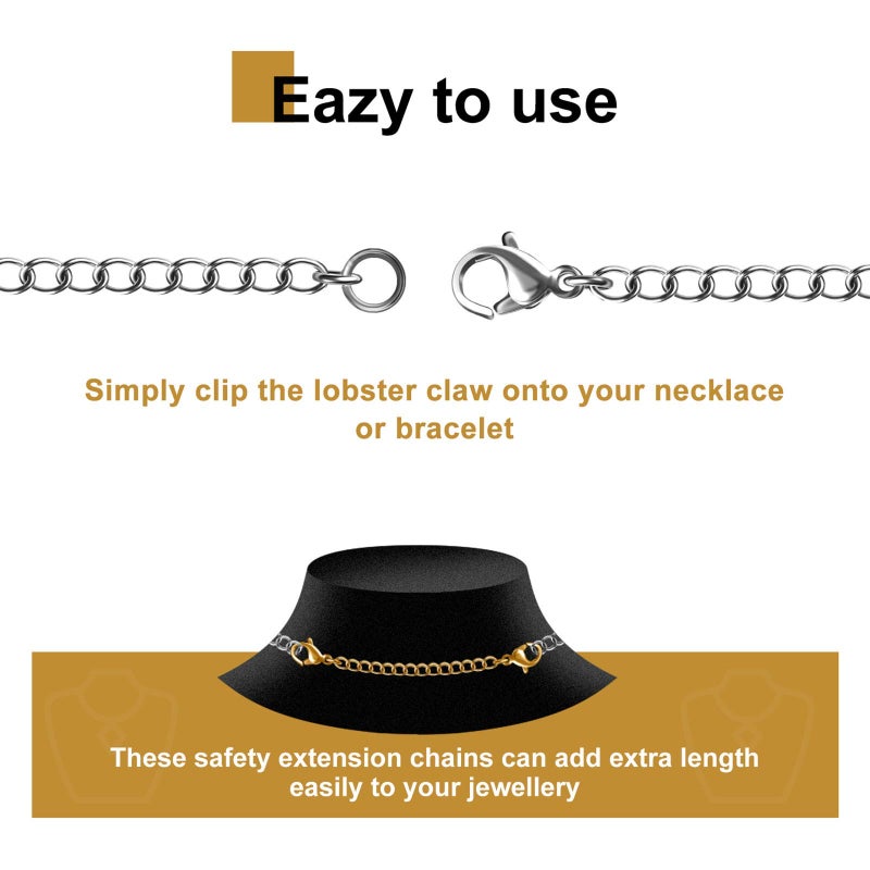 MENKEY Necklace Extenders, 10Pcs Stainless Steel Gold Silver Necklace Bracelet Anklet Extension Chains with Lobster Clasps and Closures for Jewelry Making - Image 4