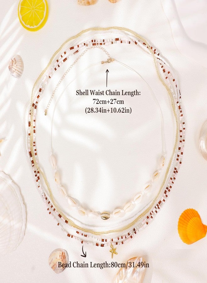 NICEIGHT 6Pcs Colorful Waist Beads Chain for Women Multi-layered Beaded Belly Chain Sexy Starfish Shell Chain for Waist Summer Beach Bikini Belly Body Chain Jewelry Brown - Image 3
