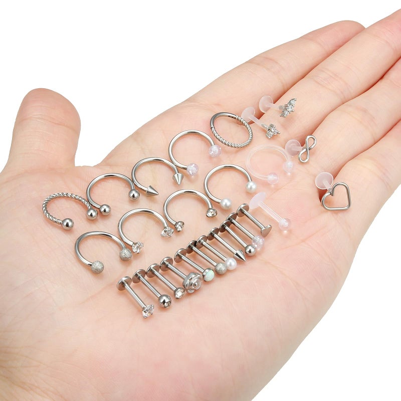 Vsnnsns 16G Lip Rings Stainless Steel Horseshoe Snake Bite Monroe Labret Medusa Lip Piercing Jewelry Tragus Daith Helix Conch Cartilage Earrings Studs Piercing Jewelry For Women Men Silver 16 Gauge - Image 4