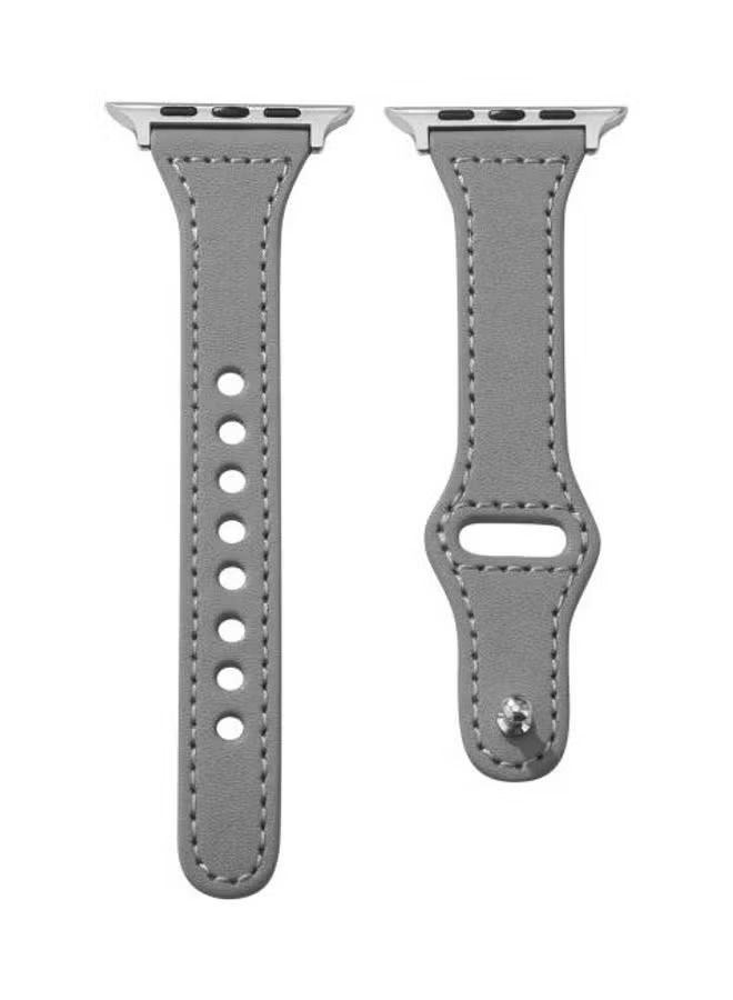 حزام ساعة جلد بإبزيم عكسي رفيع على شكل حرف T لسلسلة Apple Watch 7/6/5/4/3/2/1 / SE 42/44/45 ملم رمادي