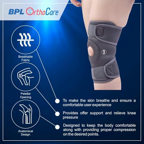 BPL Medical Technologies OrthoCare Knee Wrap Premium Knee Support Open Patella, Breathable Knee Cap Brace for Arthritis, Pain Relief, Sports for Men & Women - Grey - M - Image 2