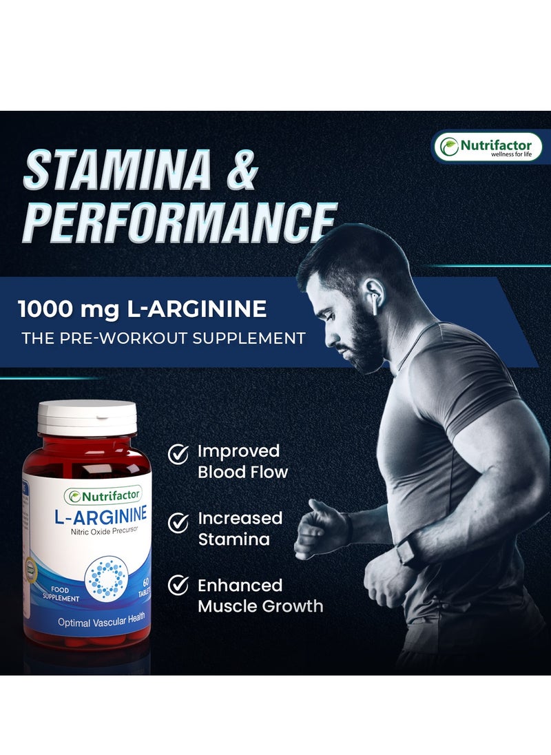 Nutrifactor - L Arginine 1000mg Booster For Men Essential Amino Acid For Strength And Stamina 60 Tablets - Image 1