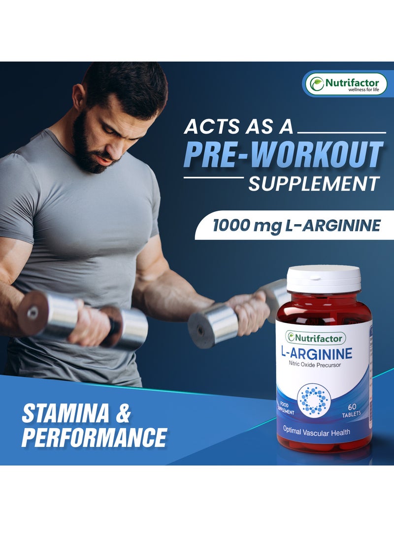 Nutrifactor - L Arginine 1000mg Booster For Men Essential Amino Acid For Strength And Stamina 60 Tablets - Image 1