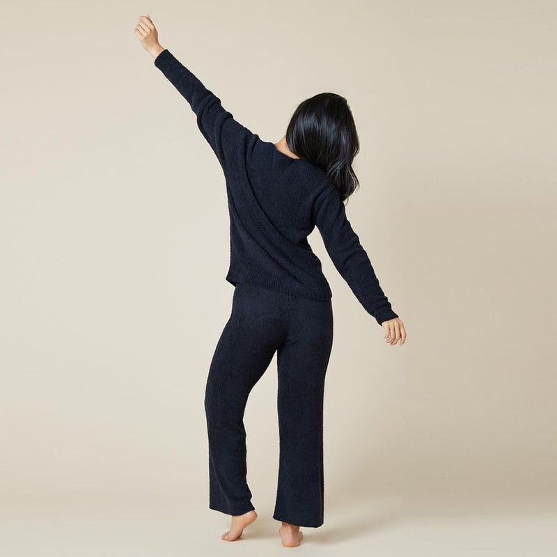 Softies Marshmallow V Neck Lounge Set for Women Ultra Soft 2 Piece Loungewear with Relaxed Top and Straight Leg Pants, Black, M - Image 5