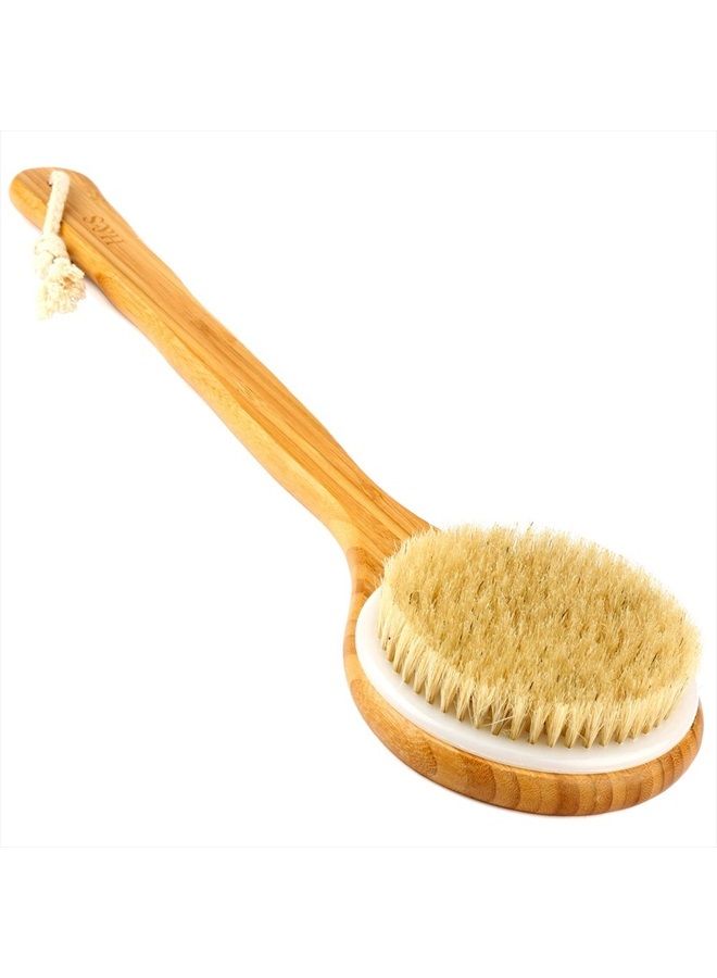 H&S Long Handled Back Brush for Skin Exfoliating with Natural Bristles - Back Body Brush for Dry Brushing and Scrubber for Shower - Bamboo Wood Back Brush Men & Women - Image 1