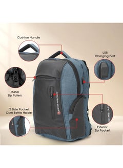 SWISS MILITARY Swiss Military Multipurpose Laptop Backpack with USB Charging Port, Anti Theft Laptop Compartment, Wear Resistant with Rain Cover, Travel Backpack for Men |Bagpacker Bag for Men, 28L, Black & Blue, 1  - Image 3
