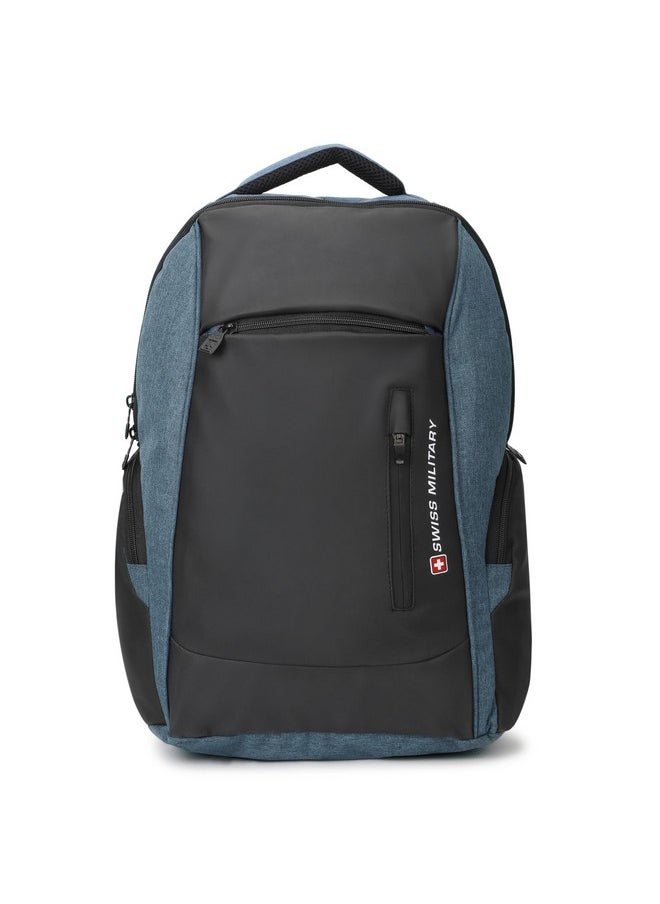 SWISS MILITARY Swiss Military Multipurpose Laptop Backpack with USB Charging Port, Anti Theft Laptop Compartment, Wear Resistant with Rain Cover, Travel Backpack for Men |Bagpacker Bag for Men, 28L, Black & Blue, 1  - Image 1