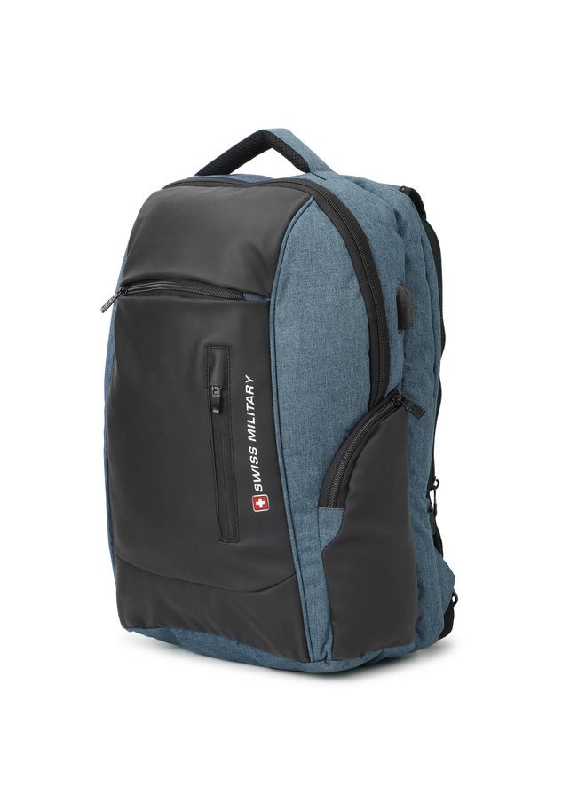 SWISS MILITARY Swiss Military Multipurpose Laptop Backpack with USB Charging Port, Anti Theft Laptop Compartment, Wear Resistant with Rain Cover, Travel Backpack for Men |Bagpacker Bag for Men, 28L, Black & Blue, 1  - Image 2