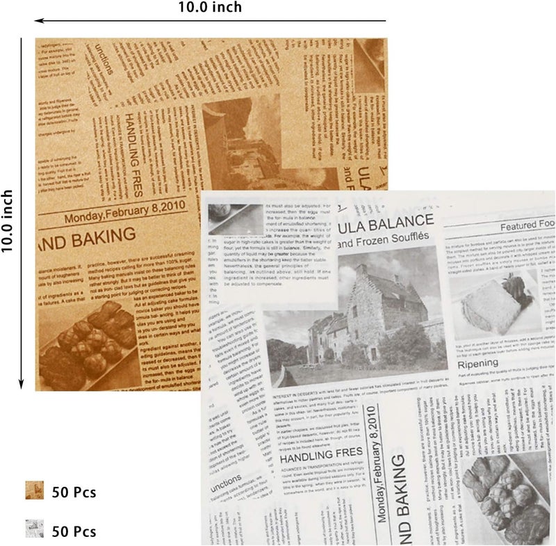 YBB 100Pcs Deli Wax Paper Sheets for Food, Basket Liners Food Picnic Paper Sheets Greaseproof Deli Wrapping Sheets, 10 x 10 Inch - Image 2