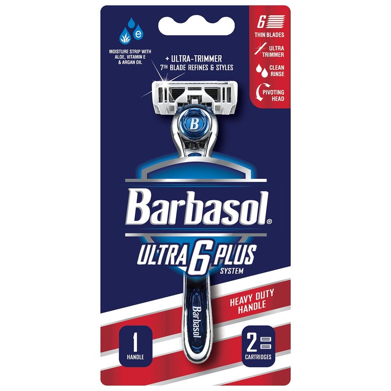 Barbasol Ultra 6 Plus Men's Razor with 2 Razor Blade Refills (1 Handle + 2 Cartridges), Mens Razors/Blades - Image 1