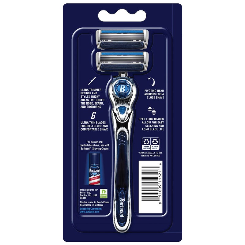 Barbasol Ultra 6 Plus Men's Razor with 2 Razor Blade Refills (1 Handle + 2 Cartridges), Mens Razors/Blades - Image 2