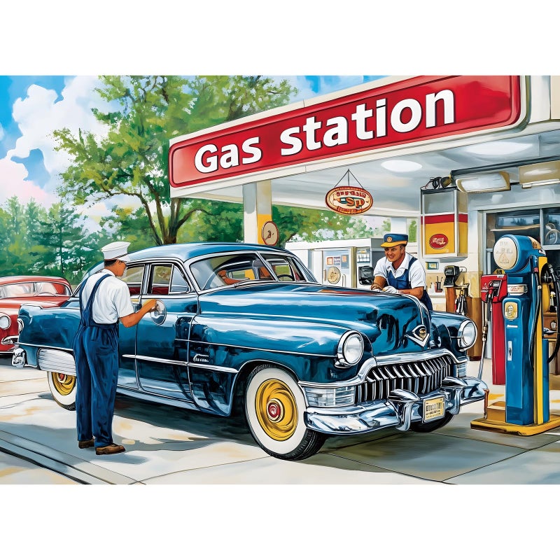 VOLUVOLU 500 Pieces Jigsaw Puzzles for Adults Gas Station Puzzle for Adults Seniors Retro Style Puzzle 500 Pieces Gift for Birthday Home Decor Fun for Family Entertainment205 15 in - Image 3