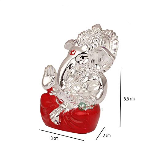 INDICAST Hand Carved Silver Plated God Ganesha Resin Idol Sculpture Statue Murti for Office & and Home Décor & Gifts (3x2x5.5cm, Red) - Image 3