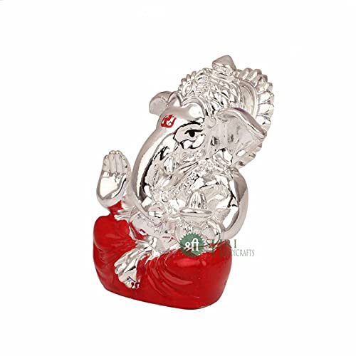 INDICAST Hand Carved Silver Plated God Ganesha Resin Idol Sculpture Statue Murti for Office & and Home Décor & Gifts (3x2x5.5cm, Red) - Image 5