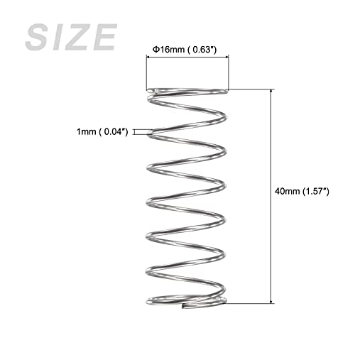 METALLIXITY Compression Springs (1x16mm OD,40mm Free Length) 5Pcs, 304 Stainless Steel Extension Spring - for Shop Home Repairs, DIY Projects, Silver Tone - Image 2