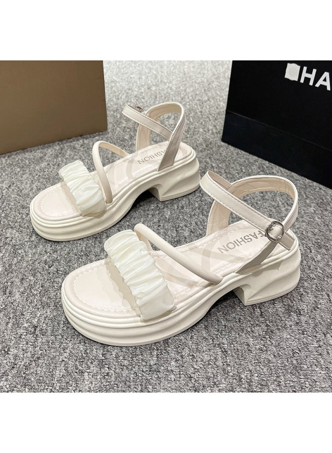 New Soft Leather Straight Buckle Summer Fashion Plus Size Thick Bottom Platform Bottom Non-slip Slimming All-match Women's Sandals