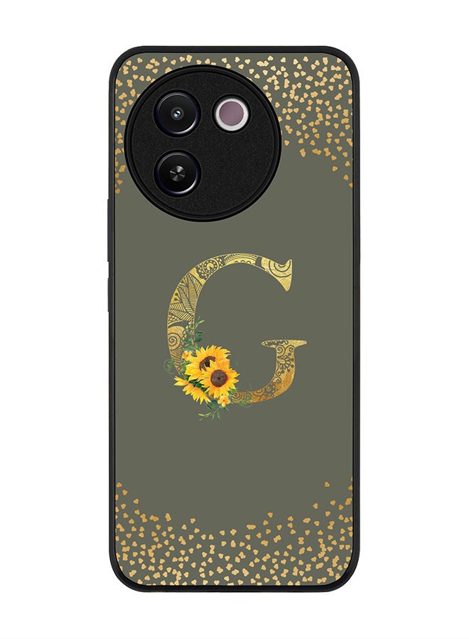 Stylizedd Rugged Black edge case for Vivo V30e, Slim fit Case Flexible Cover - Custom Monogram Initial Letter Floral Pattern Alphabet - G (Olive Green ) - Image 1