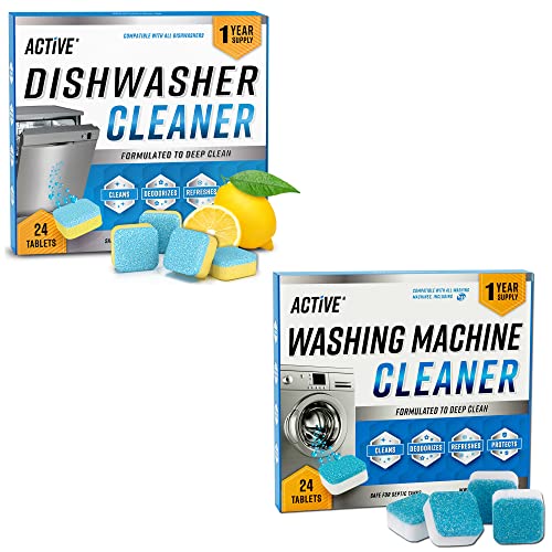 ACTIVE Washing Machine And Dishwasher Cleaning Tablets Bundle - Includes 12 Month Supply Dishwasher Cleaner Deodorizer & Washing Machine Descaler Deep Cleaning Tablets - 48 Tablet Set - Image 1