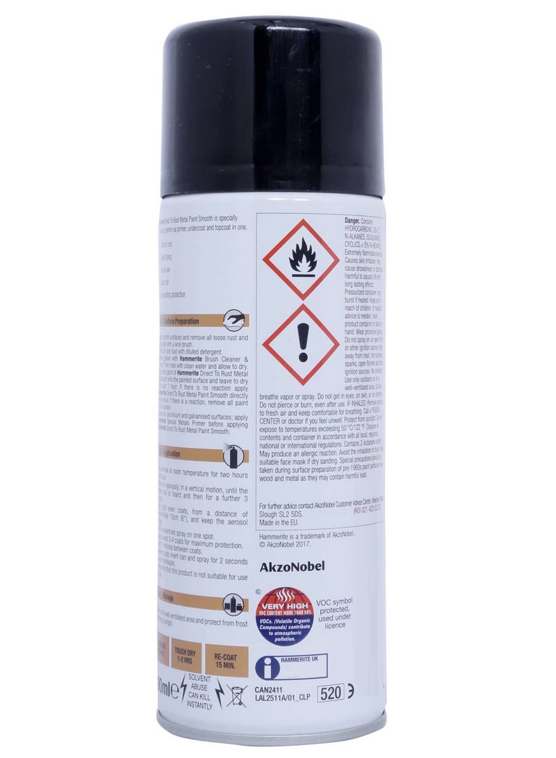 Hammerite Smooth Black Direct To Rust Metal Spray Paint 400 ML - Image 2