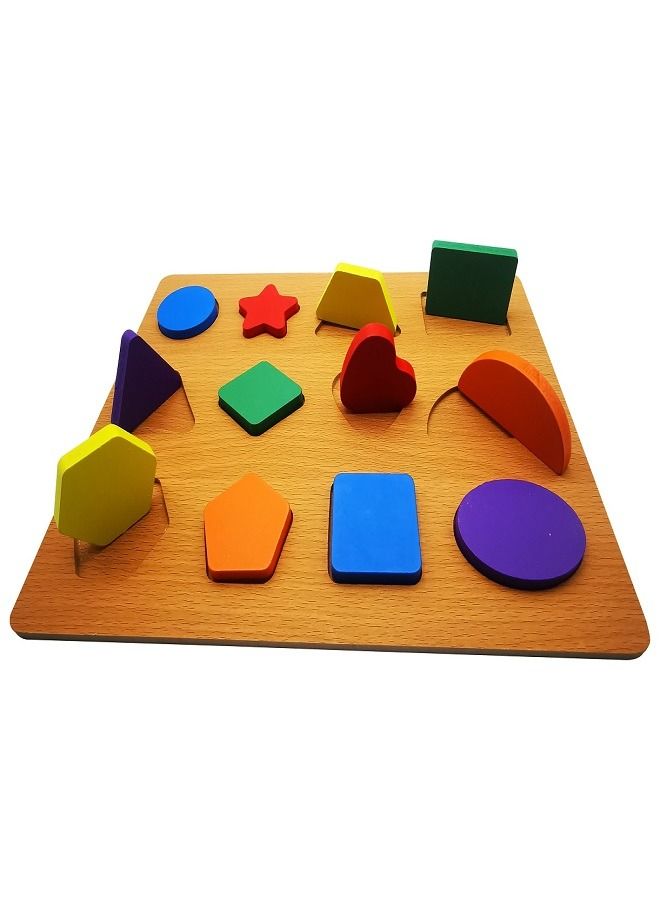 asmat Geometric Wooden Shape Puzzles Blocks Color Sorting Toy Montessori Learning Matching Board Game for Kids Toddlers  - Image 3