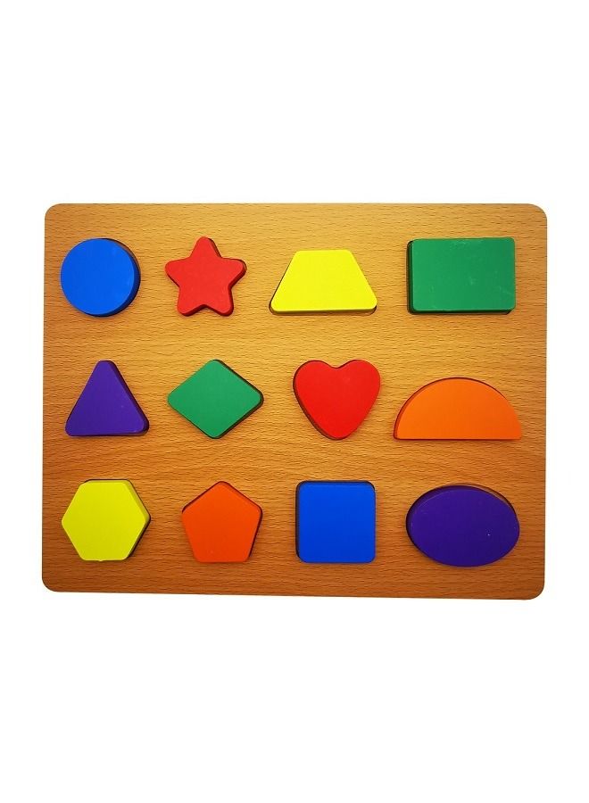 asmat Geometric Wooden Shape Puzzles Blocks Color Sorting Toy Montessori Learning Matching Board Game for Kids Toddlers  - Image 1