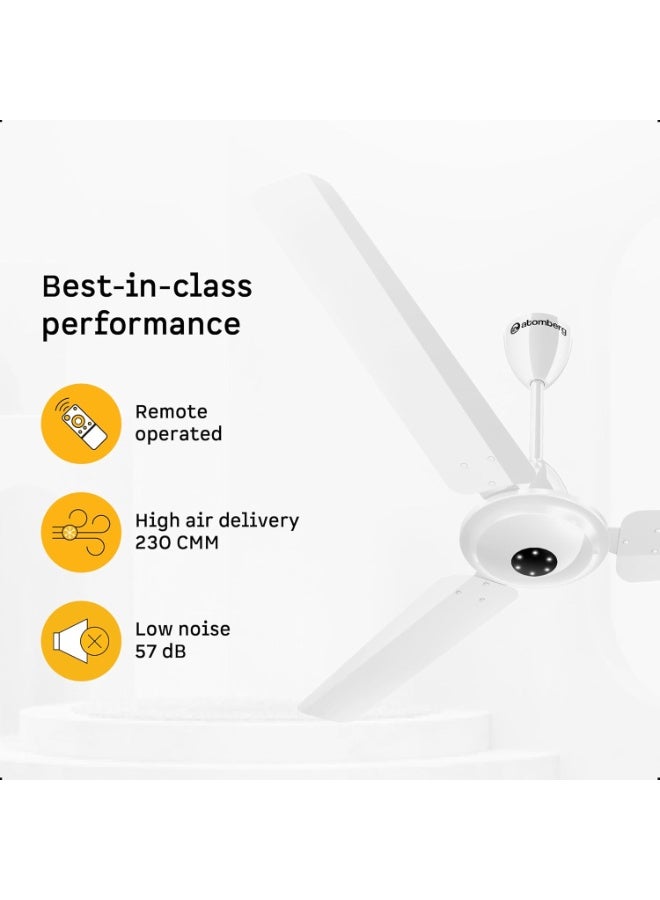atomberg Efficio Alpha 1200mm BLDC Ceiling Fan with Remote Control | BEE 5 star Rated Energy Efficient Ceiling Fan | High Air Delivery with LED Indicators | 2 Year Warranty (Gloss White) - Image 2