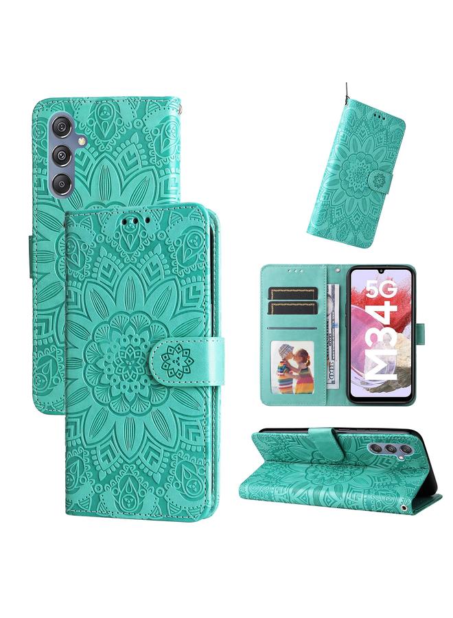 اس-توب جراب لهاتف Samsung Galaxy M34 5G، جراب جلدي منقوش بزهرة عباد الشمس - Image 1