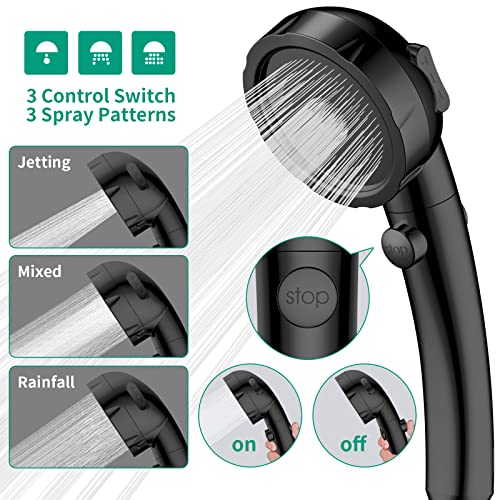 HEROBAI High Pressure Shower Head with Handheld, On Off Shower for RV, Water Saving Shower Head with Stop Button and 3 Modes, Detachable RV Shower Head with Hose and Self-Adhesive Bracket (Black) - Image 2