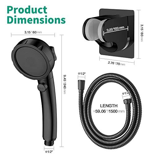HEROBAI High Pressure Shower Head with Handheld, On Off Shower for RV, Water Saving Shower Head with Stop Button and 3 Modes, Detachable RV Shower Head with Hose and Self-Adhesive Bracket (Black) - Image 5
