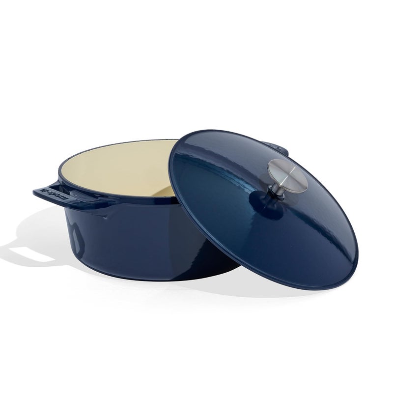 Made In Cookware  Dutch Oven 55 Quart  Blue  Enameled Cast Iron  Exceptional Heat Retention  Durability  Professional Cookware  Crafted in France  Induction Compatible
