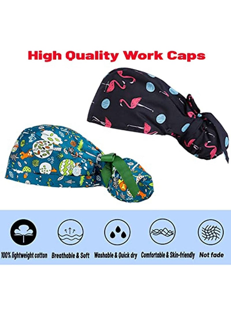 2 Pack Working Cap with Buttons and Sweatband Adjustable, Cotton Working Hats with Adjustable Ponytail Pack, Head Covers Shower Caps, Sweatband Ribbon Tie Back Hats for Long Hair Women - Image 4