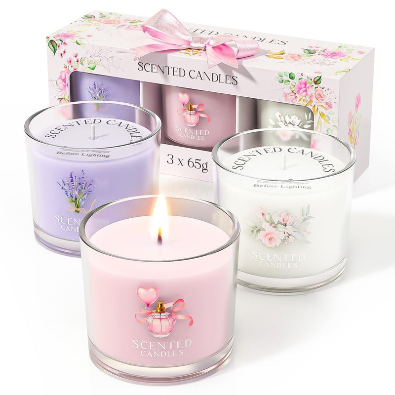 CHILLFLAME Birthday Candles, Scented Candles Gift Set for Stress Relief, 3 Votive Candles for Women and Men, Birthday Candle Gifts for Women (Pink + Purple + White, 7 oz) - Image 1