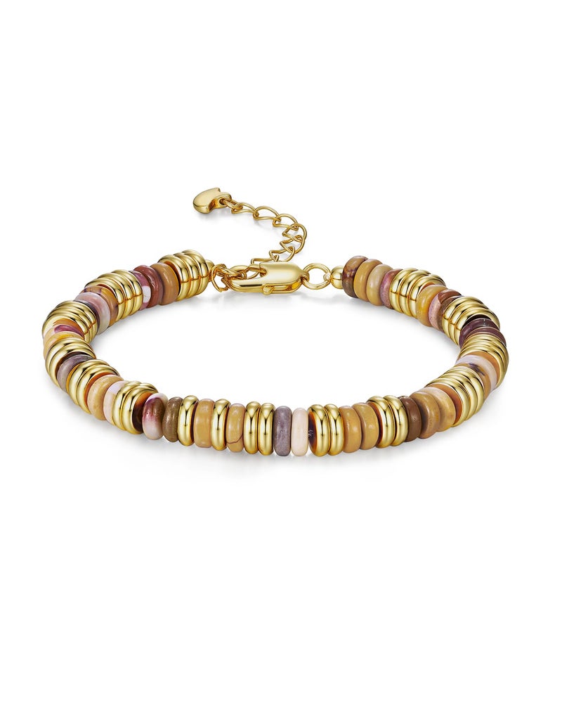 SNGIA Colorful 18K Gold Plated Brown Beige Warm Fall Autumn Rainbow Bracelets for Women, Stack Bangle Beaded Stone Jewelry Accessories Set for Woman, Trendy Fashion Jewelry Gifts (Dune) - Image 1