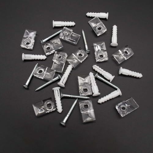 MTRoyaldia 20 Sets of Mirror Holder Clips Kit,Crystal Clear Plastic Mirror Clip,Mirror Holder Clips Glass Retainer Clips Kit,Mirror Hanging Kit with Screws and Fixed Mirror Box Door - Image 4