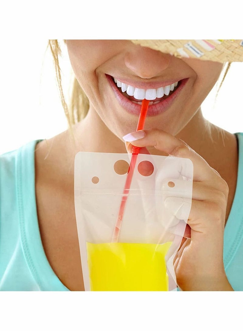 NIBEMINENT 50 PCS Stand-Up Plastic Drink Pouches Bags with Straws, Heavy Duty Hand-Held Translucent Reclosable Ice Bag, Non-Toxic, for Smoothie, Cold and Hot Drinks, Party Beverage  - Image 3
