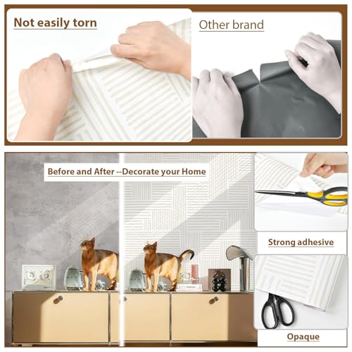 Naphite Modern Stripe Peel and Stick Wallpaper Boho Contact Paper for Cabinets Drawers Geometric Self Adhesive Removable Wallpaper for Bedroom Waterproof Beige/White Neutral Wall Decor 17.3inW 78.7inL - Image 3