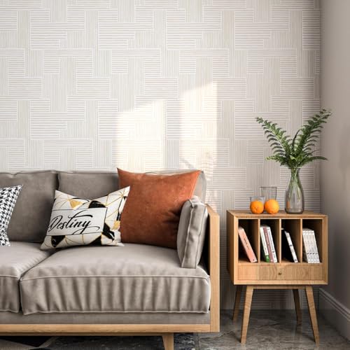 Naphite Modern Stripe Peel and Stick Wallpaper Boho Contact Paper for Cabinets Drawers Geometric Self Adhesive Removable Wallpaper for Bedroom Waterproof Beige/White Neutral Wall Decor 17.3inW 78.7inL - Image 4