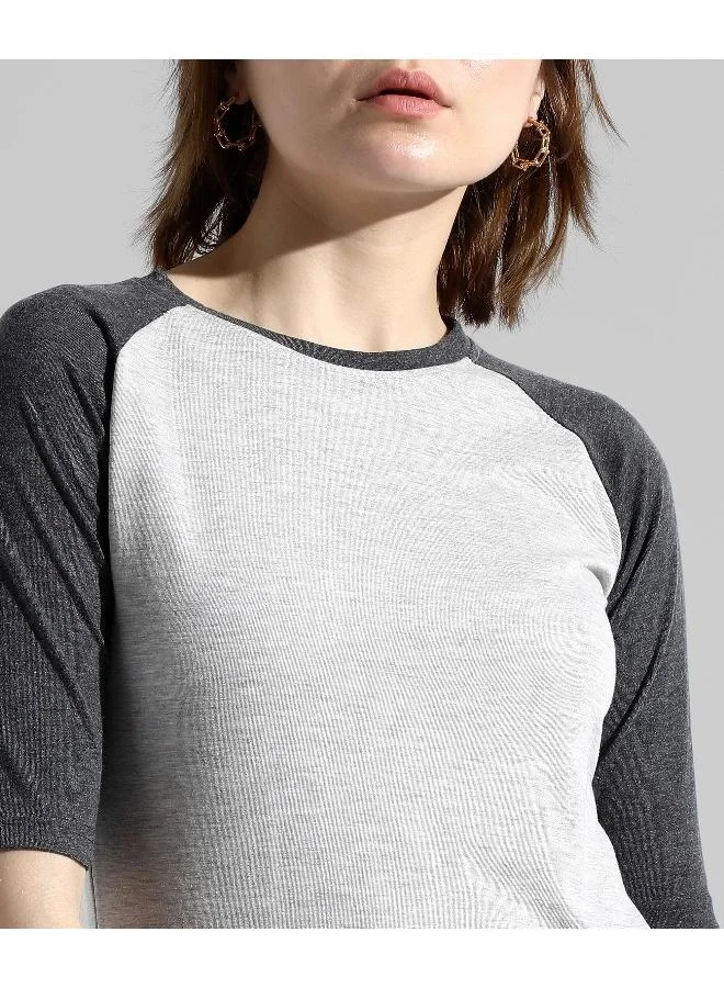 Pinacolada  Women's Charcoal Grey Colourblocked Regular Fit Top for Women | Best Price UAE