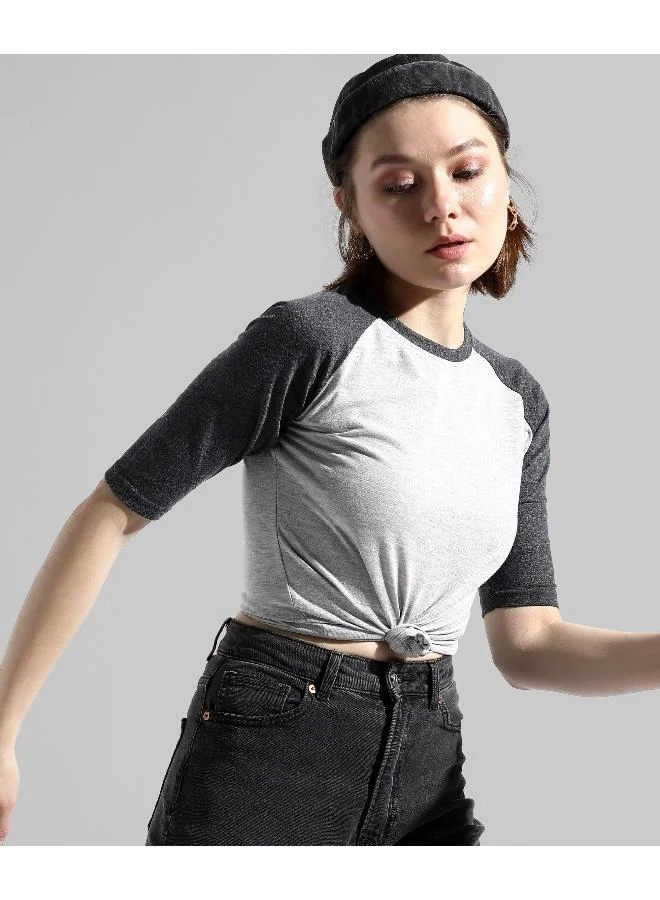 Pinacolada  Women's Charcoal Grey Colourblocked Regular Fit Top for Women | Best Price UAE