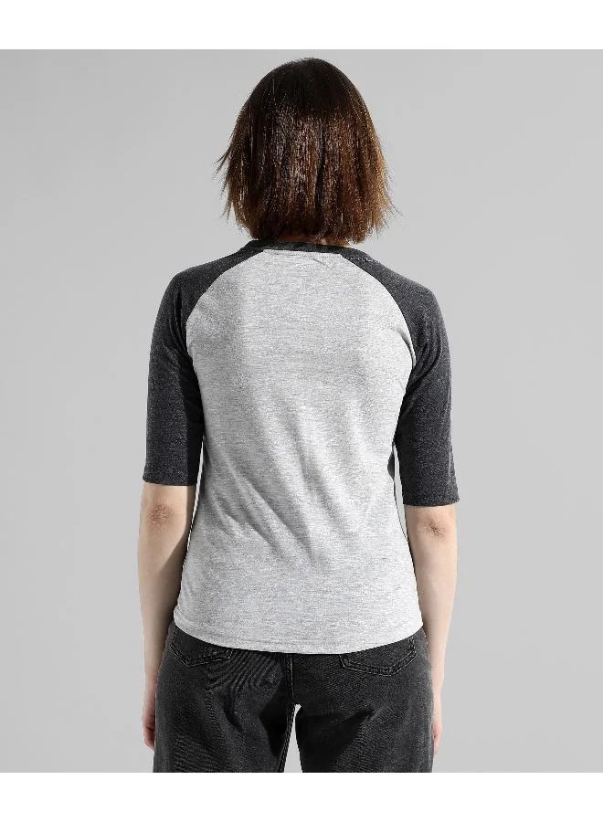 Pinacolada  Women's Charcoal Grey Colourblocked Regular Fit Top for Women | Best Price UAE