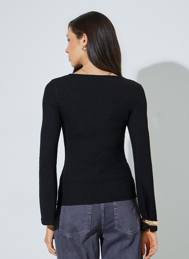 Styli Rib Knit top with flared full sleeve - Image 4