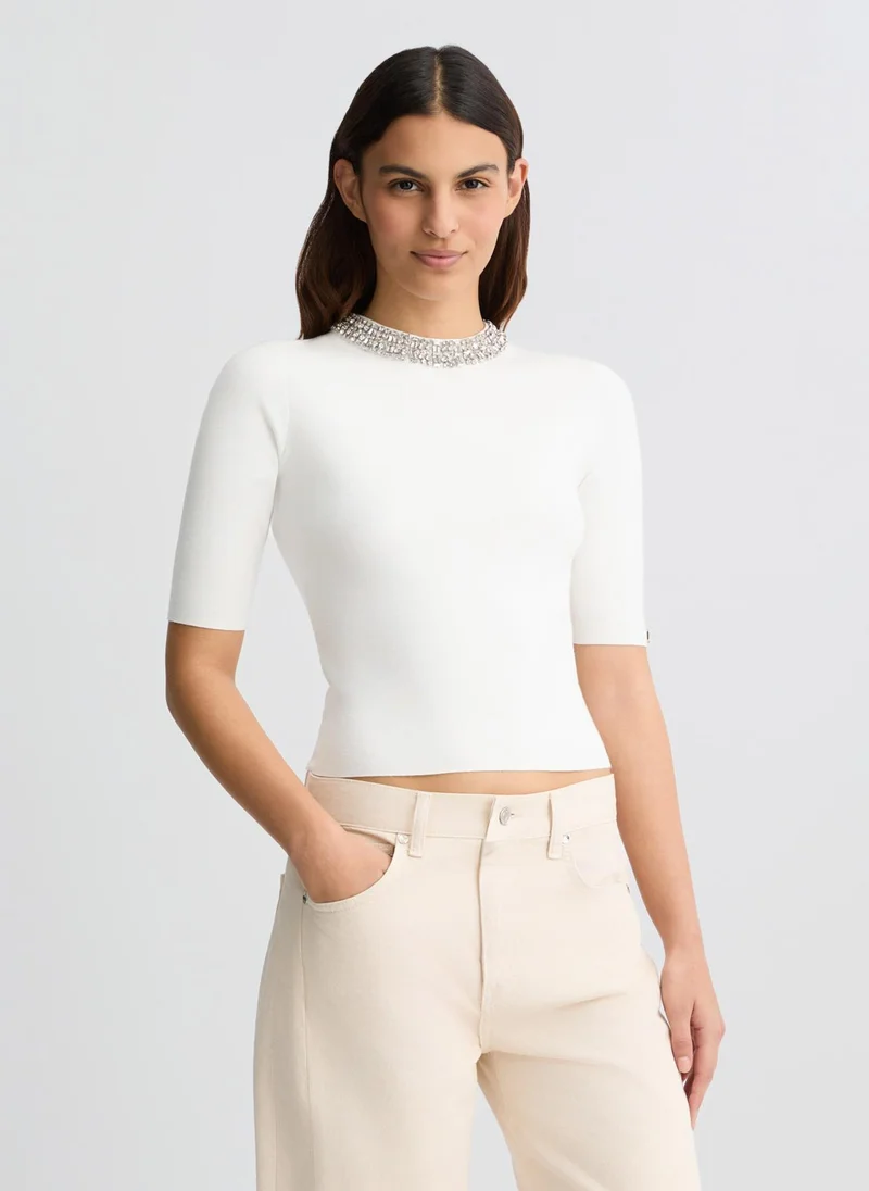 Liu Jo White crop top with bejewelled embellishment