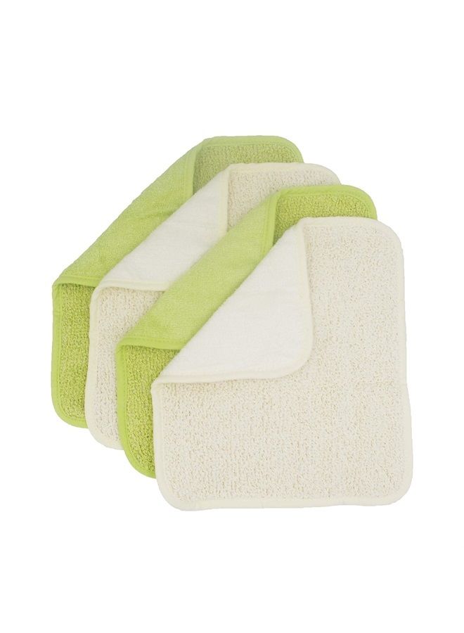 Natural Organic Bamboo and Ramie Dual Sided Washcloths Hand Towels Ultra Soft for Shower Bath Spa, Gentle for Body Face Sensitive Baby Skin, Pack of 4(Green and White)