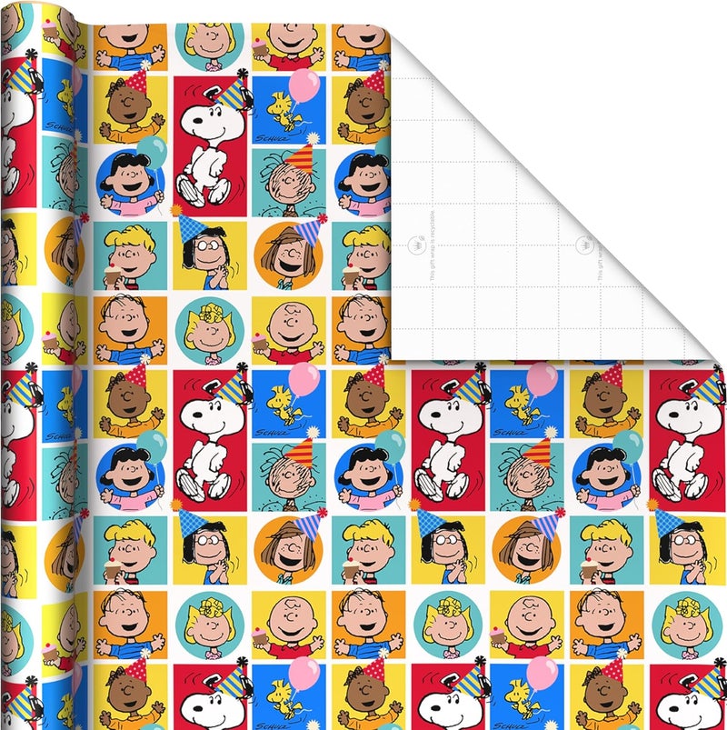 Hallmark Peanuts Wrapping Paper Rolls for Birthdays, Easter, Christmas (Set of 3 Rolls: 60 Sq. Ft. Total) Snoopy, Charlie Brown, Woodstock, Green, Blue, Red - Image 5