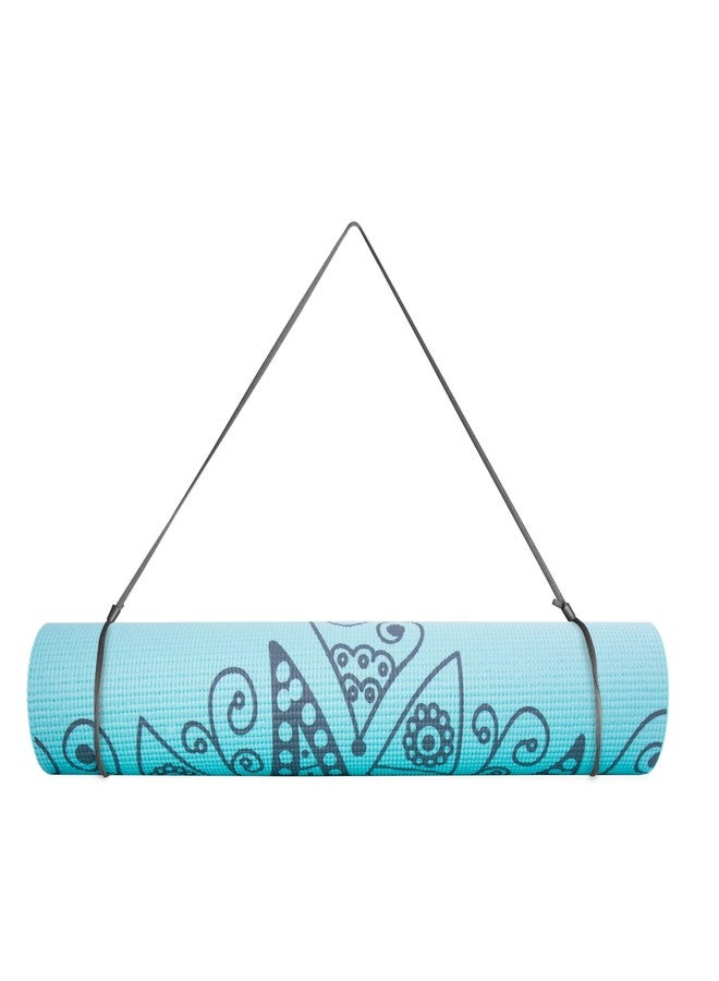 CAP Barbell CAP Yoga Mat with Carry Strap, 5mm, Mandala Design, Light Blue - Image 2