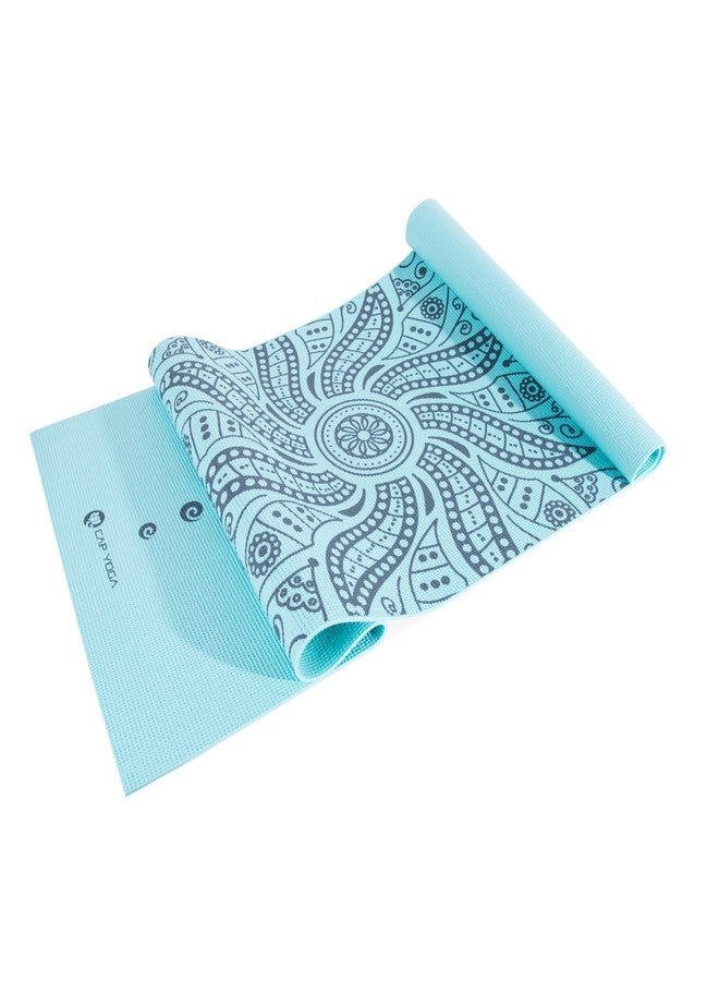 CAP Barbell CAP Yoga Mat with Carry Strap, 5mm, Mandala Design, Light Blue - Image 1
