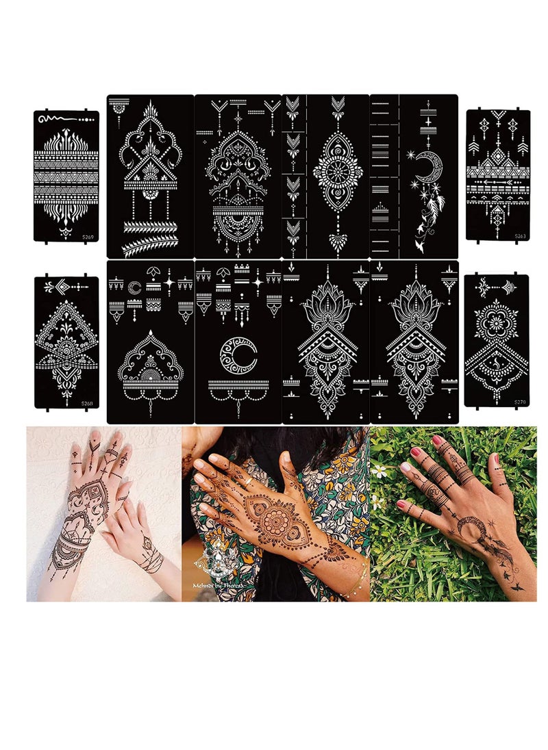 Excefore - Tattoo Templates, Henna Tattoo Stencils, 12 Sheet Hand Temporary Tattoo Stickers, Self-Adhesive Reusable, Temporary Tattoos for Kids&Adults Body Art Template, Painting Stencils - Image 1