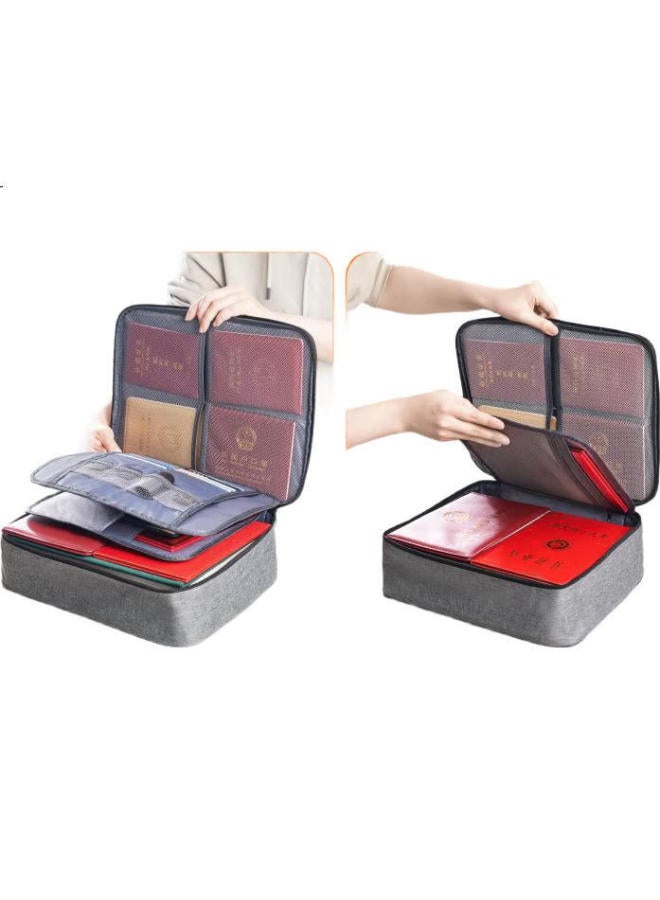 Dsb (Disbi) Multifunctional Document Storage Bag, File Organizer, Card Holder, Gray, 3 Compartments With Lock, Organizing Tool, 8411 - Image 2