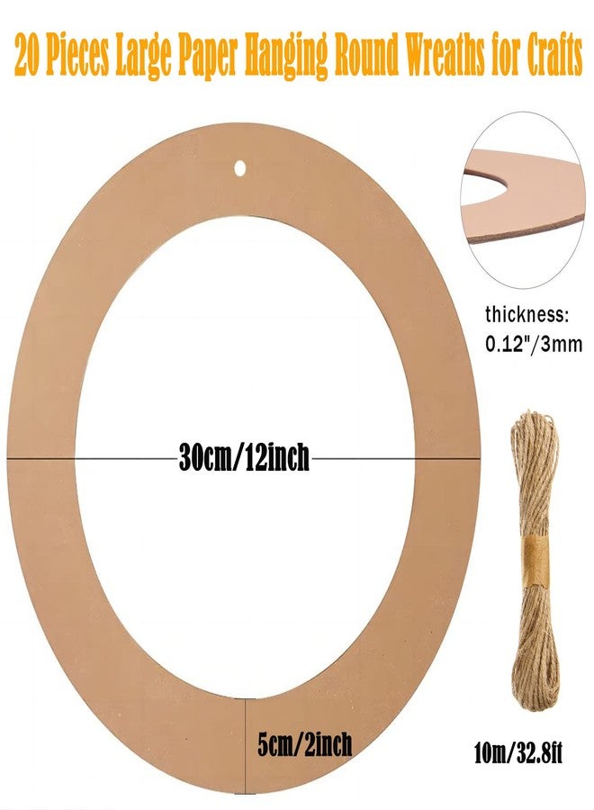 MixTeach 20 Pieces Large Hanging Round Wreaths 12Inch Cardboard Wreath Rings for DIY Crafts Paper Round Circle Christmas Hanging Ornaments Decorations with Hole Twine for Wedding Christmas Valentines Day Decor - Image 2